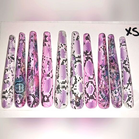 Hand crafted custom print 10pc 3xl acrylic press on nails sz XS - Picture 5 of 6